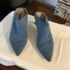 Light denim blue Stuart Weitzman slide/clogs with pointy toe and small heel